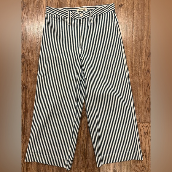 Madewell Emmett Wide-Leg Crop Pants in Herringbone Railroad Stripe Size 30 EUC - Picture 2 of 7